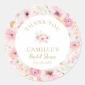 エレガントなピンクの花のブライダルシャワー ラウンドシール (正面)