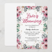 エレガントなピンクの花のブライダルシャワー 招待状 (正面/裏面)