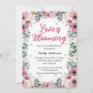 エレガントなピンクの花のブライダルシャワー 招待状