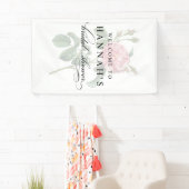 エレガントなピンクの花のブライダルシャワー 横断幕 (インサイチュ)