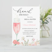 エレガントなピンクの花のブランチ & バブル ブライズシャワー 招待状 (スタンド正面)
