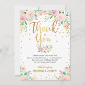 エレガントなピンクの花のベビーシャワーの感謝カード 招待状 (正面)
