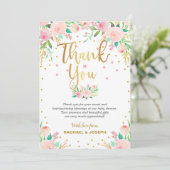 エレガントなピンクの花のベビーシャワーの感謝カード 招待状 (スタンド正面)