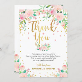 エレガントなピンクの花のベビーシャワーの感謝カード 招待状
