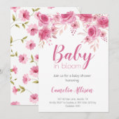 エレガントなピンクの花のベビーシャワー招待状カード 招待状 (正面/裏面)