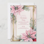 エレガントなピンクの花のポインセチアのクリスマスパーティー招待状 招待状 (正面)