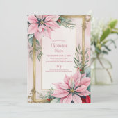 エレガントなピンクの花のポインセチアのクリスマスパーティー招待状 招待状 (スタンド正面)