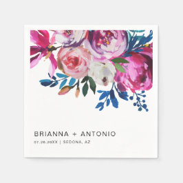 エレガントなピンクの花のモダンウェディング スタンダードカクテルナプキン