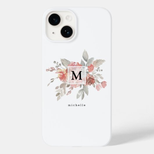 エレガントなピンクの花のモノグラム Case-Mate iPhoneケース (裏面)