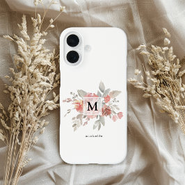 エレガントなピンクの花のモノグラム iPhone 16ケース