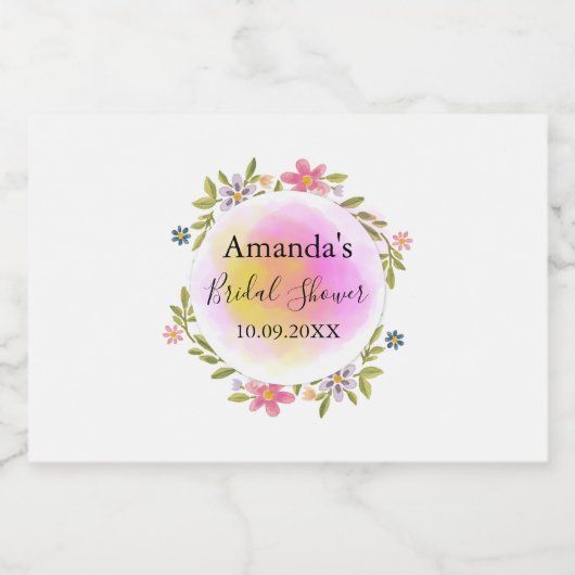 エレガントなピンクの花のリース ブライダルシャワー スパークリングワインラベル (シングルラベル)