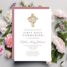 エレガントなピンクの花のリース 十字架 初聖体拝領