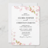 エレガントなピンクの花の丸い縁の結婚式 招待状 (正面)