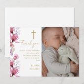 エレガントなピンクの花の写真 洗礼 誕生日のお礼 サンキューカード (正面/裏面)