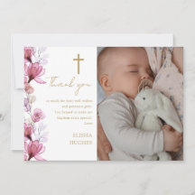 エレガントなピンクの花の写真 洗礼 誕生日のお礼