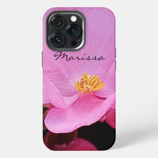 エレガントなピンクの花の名前の写真 iPhoneケース (裏面)