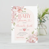 エレガントなピンクの花の女の子のベビーシャワーグリーン 招待状 (スタンド正面)