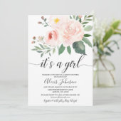 エレガントなピンクの花の女の子のベビーシャワー 招待状 (スタンド正面)