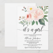 エレガントなピンクの花の女の子のベビーシャワー 招待状 (正面/裏面)
