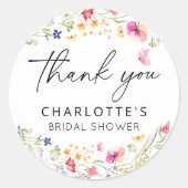 エレガントなピンクの花の感謝を伝える ブライダルシャワー ラウンドシール (正面)