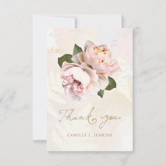エレガントなピンクの花の感謝カード サンキューカード (正面)
