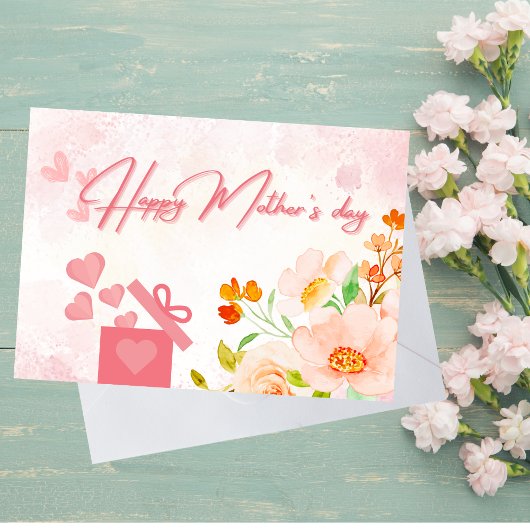 エレガントなピンクの花の母の日グリーティングカード サンキューカード