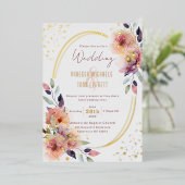 エレガントなピンクの花の水彩オーバル結婚式 箔招待状 (立ち正面)