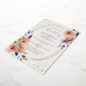 エレガントなピンクの花の水彩オーバル結婚式 箔招待状 (回転した状態)