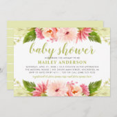 エレガントなピンクの花の水彩ガールベイビーシャワー 招待状 (正面/裏面)