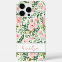 エレガントなピンクの花の水彩パーソナライズデザイン iPhone 16 PRO MAXケース