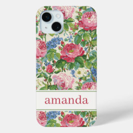 エレガントなピンクの花の水彩パーソナライズデザイン iPhone 15 MINIケース