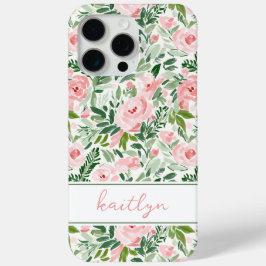 エレガントなピンクの花の水彩パーソナライズデザイン iPhone 15 PRO MAXケース