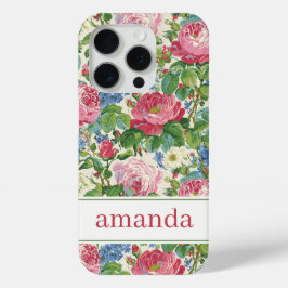 エレガントなピンクの花の水彩パーソナライズデザイン iPhone 15 PROケース