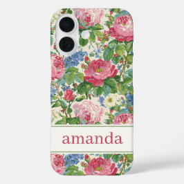 エレガントなピンクの花の水彩パーソナライズデザイン iPhone 16ケース