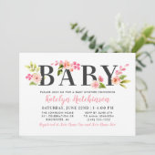 エレガントなピンクの花の水彩ベビーシャワーガール 招待状 (スタンド正面)