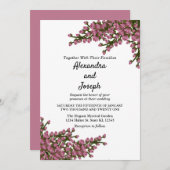 エレガントなピンクの花の水彩ボタニカルウェディング 案内状 (正面/裏面)