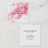 エレガントなピンクの花の水彩画のプロフェッショナル スクエア名刺 (正面/裏面)