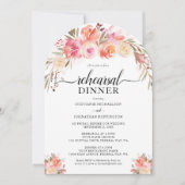 エレガントなピンクの花の水彩画のリハーサルディナー 招待状 (正面)