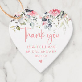 エレガントなピンクの花の水彩画 ブライダルシャワー フェイバータグ