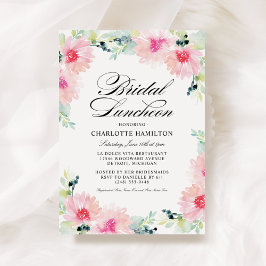 エレガントなピンクの花の水彩画 ブライダルランチョン 招待状