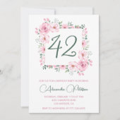 エレガントなピンクの花の水彩 42歳の誕生日 招待状 (正面)