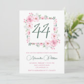 エレガントなピンクの花の水彩 44歳の誕生日 招待状 (スタンド正面)