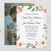 エレガントなピンクの花の結婚式招待状テンプレート 招待状 (正面/裏面)