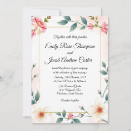 エレガントなピンクの花の結婚式招待状テンプレート 招待状