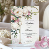 エレガントなピンクの花の結婚式招待状 招待状