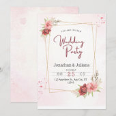 エレガントなピンクの花の結婚式招待状 招待状 (正面/裏面)