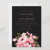 エレガントなピンクの花の縁取り ウェディング 招待状 (正面)