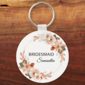 エレガントなピンクの花の花束 オーダーメイドの名前のブライズメイド キーホルダー (正面)