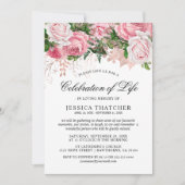 エレガントなピンクの花の追悼 | 生涯の祝い 招待状 (正面)