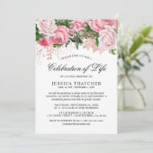 エレガントなピンクの花の追悼 | 生涯の祝い 招待状 (スタンド正面)